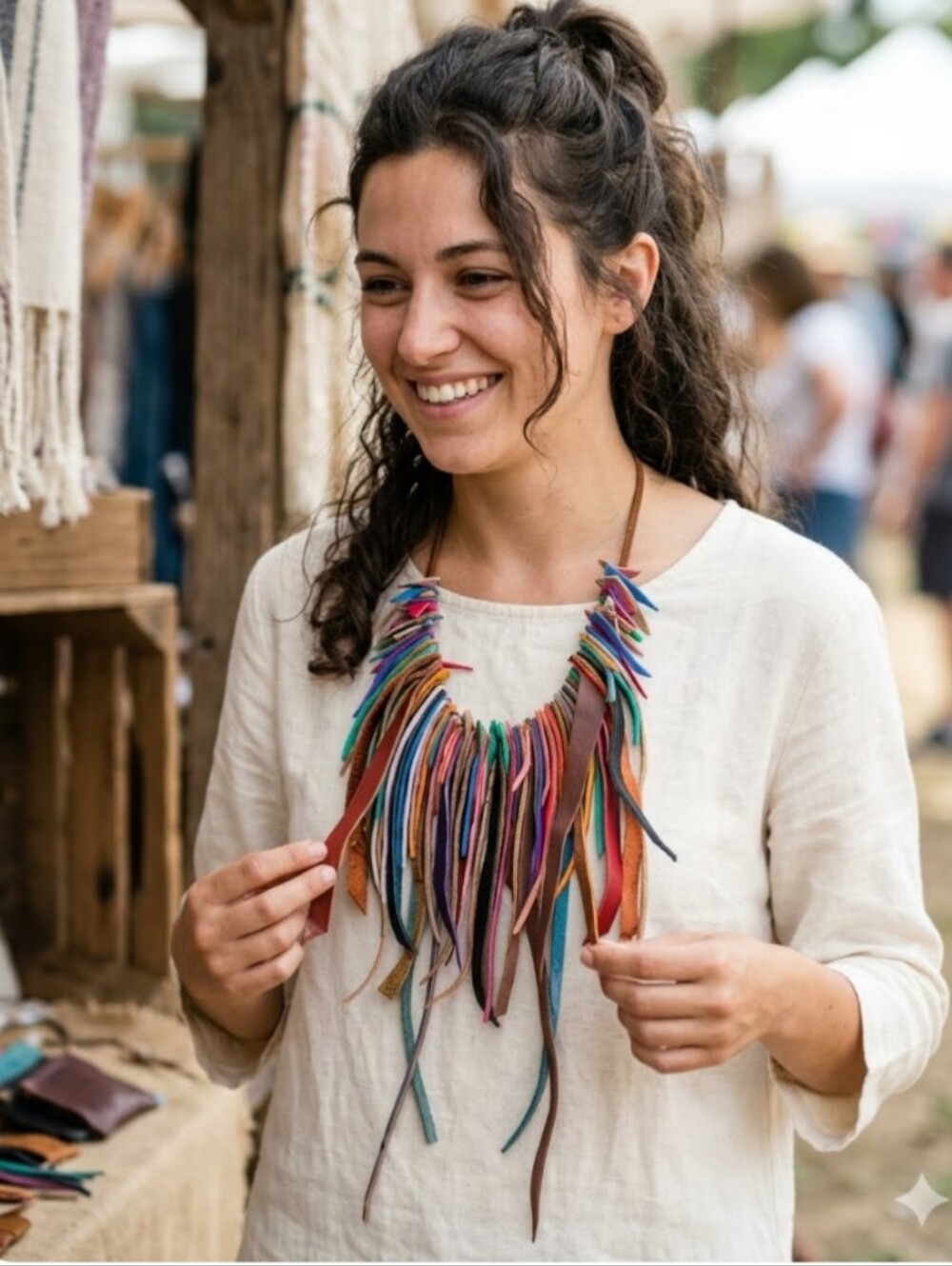 Artisan Handmade Multicolor Genuine Leather Fringe Necklace - Women Jewelry BB